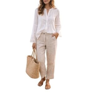 Sundance White Eyelet Lace Tunic Top Boho Peasant Embroidered Button Front Sz S